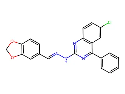 N-[(E)-1,3-benzodioxol-5-ylmethylideneamino]-6-chloro-4-phenylquinazolin-2-amine structure
