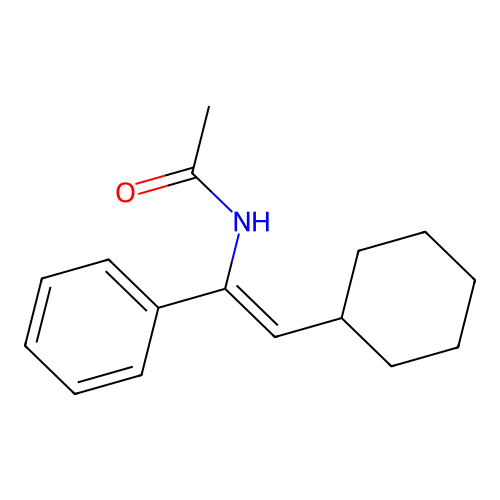 N-(2-cyclohexyl-1-phenylethenyl)acetamide structure