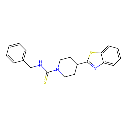 4-(1,3-benzothiazol-2-yl)-N-benzylpiperidine-1-carbothioamide structure