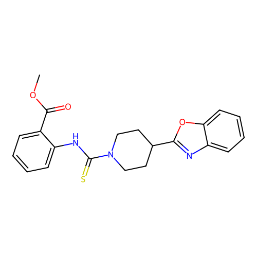 Methyl 2-[[4-(1,3-benzoxazol-2-yl)piperidine-1-carbothioyl]amino]benzoate structure
