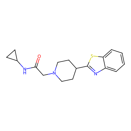 2-[4-(1,3-benzothiazol-2-yl)piperidin-1-yl]-N-cyclopropylacetamide structure