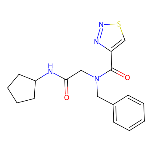 N-benzyl-N-[2-(cyclopentylamino)-2-oxoethyl]thiadiazole-4-carboxamide structure