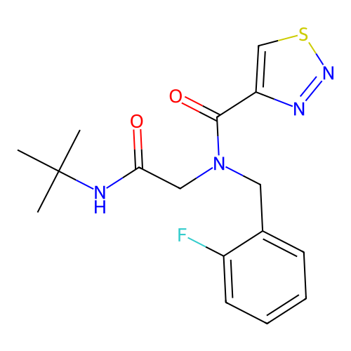 N-[(2-fluorophenyl)methyl]-N-(tert-butylcarbamoylmethyl)thiadiazole-4-carboxamide structure