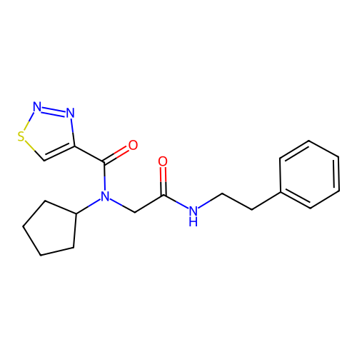 N-cyclopentyl-N-[2-oxo-2-(2-phenylethylamino)ethyl]thiadiazole-4-carboxamide structure