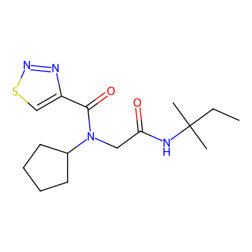 N-cyclopentyl-N-(2-methylbutan-2-ylcarbamoylmethyl)thiadiazole-4-carboxamide structure