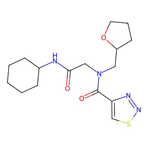 N-(cyclohexylcarbamoylmethyl)-N-(oxolan-2-ylmethyl)thiadiazole-4-carboxamide structure