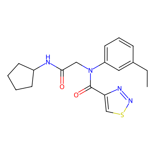 N-[2-(cyclopentylamino)-2-oxoethyl]-N-(3-ethylphenyl)thiadiazole-4-carboxamide structure