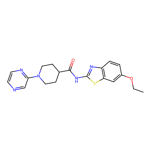 1-Pyrazin-2-yl-piperidine-4-carboxylic acid (6-ethoxy-benzothiazol-2-yl)-amide structure