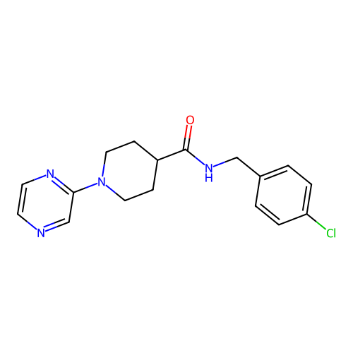N-(4-chlorobenzyl)-1-pyrazin-2-ylpiperidine-4-carboxamide structure