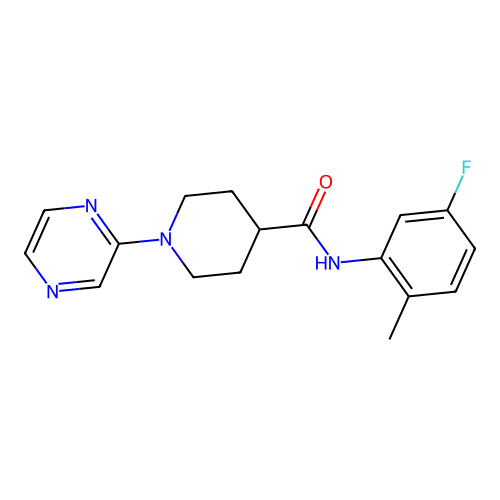 1-Pyrazin-2-yl-piperidine-4-carboxylic acid (5-fluoro-2-methyl-phenyl)-amide structure