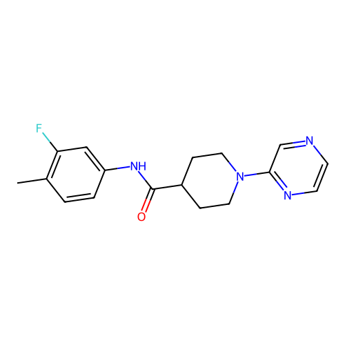 N-(3-fluoro-4-methylphenyl)-1-pyrazin-2-ylpiperidine-4-carboxamide structure
