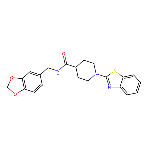N-(1,3-benzodioxol-5-ylmethyl)-1-(1,3-benzothiazol-2-yl)piperidine-4-carboxamide structure