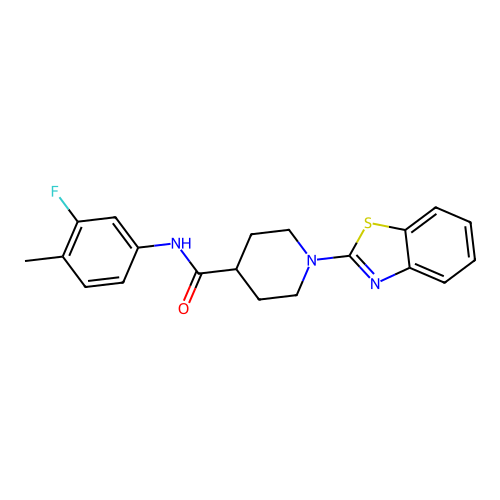 1-(1,3-benzothiazol-2-yl)-N-(3-fluoro-4-methylphenyl)piperidine-4-carboxamide structure