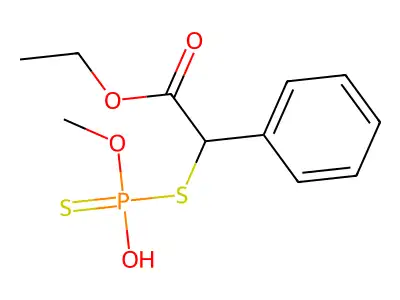 Benzeneacetic acid, alpha-((mercaptomethoxyphosphinyl)thio)-, ethyl ester structure