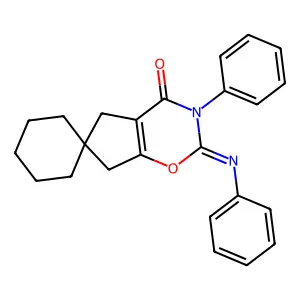 3-phenyl-2-phenyliminospiro[5,7-dihydrocyclopenta[e][1,3]oxazine-6,1'-cyclohexane]-4-one structure