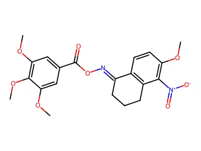 6-methoxy-5-nitro-3,4-dihydro-1(2H)-naphthalenone O-(3,4,5-trimethoxybenzoyl)oxime structure