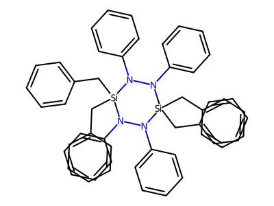 3,3,6,6-Tetrabenzyl-1,2,4,5-tetraphenyl-1,2,4,5-tetraaza-3,6-disilacyclohexane structure
