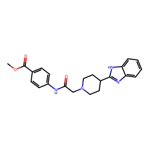 methyl 4-(2-(4-(1H-benzo[d]imidazol-2-yl)piperidin-1-yl)acetamido)benzoate structure