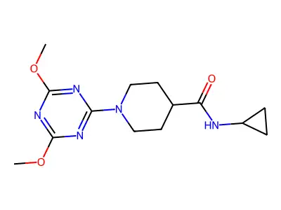 N-cyclopropyl-1-(4,6-dimethoxy-1,3,5-triazin-2-yl)piperidine-4-carboxamide structure