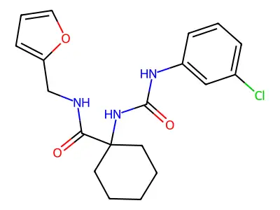 1-[(3-chlorophenyl)carbamoylamino]-N-(furan-2-ylmethyl)cyclohexane-1-carboxamide structure