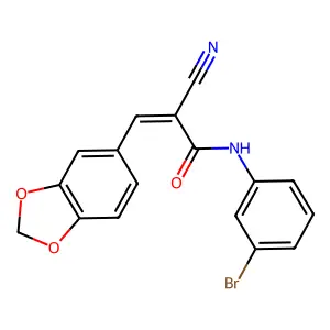 (Z)-3-(1,3-benzodioxol-5-yl)-N-(3-bromophenyl)-2-cyanoprop-2-enamide structure