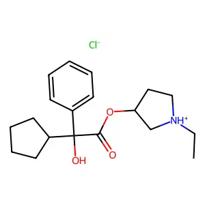 1-Ethylpyrrolidin-3-yl cyclopentyl(hydroxy)phenylacetate hydrochloride structure