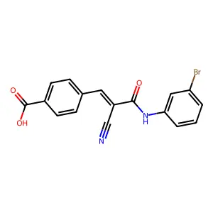 4-[(Z)-3-(3-bromoanilino)-2-cyano-3-oxoprop-1-enyl]benzoic acid structure