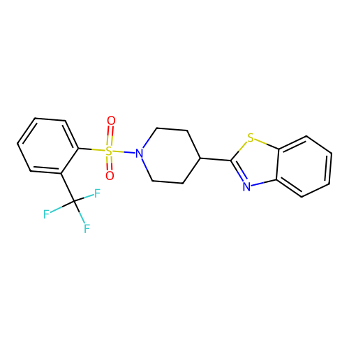 2-[1-[2-(Trifluoromethyl)phenyl]sulfonylpiperidin-4-yl]-1,3-benzothiazole structure