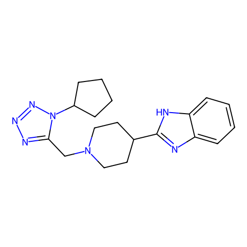 2-[1-[(1-cyclopentyltetrazol-5-yl)methyl]piperidin-4-yl]-1H-benzimidazole structure