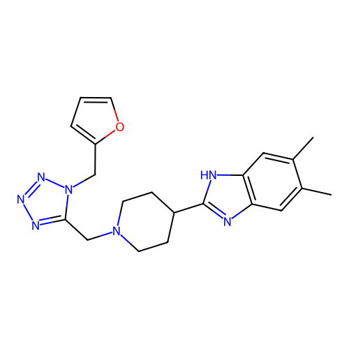 2-[1-[[1-(2-furylmethyl)tetrazol-5-yl]methyl]-4-piperidyl]-5,6-dimethyl-1H-benzoimidazole structure