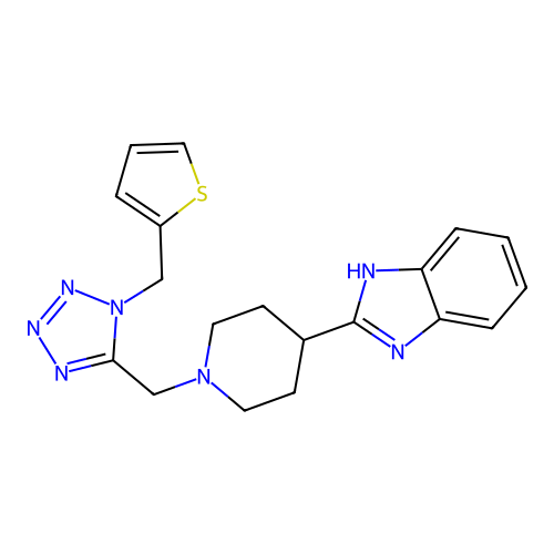 2-[1-[[1-(thiophen-2-ylmethyl)tetrazol-5-yl]methyl]-4-piperidyl]-1H-benzoimidazole structure
