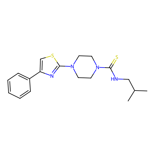 N-(2-methylpropyl)-4-(4-phenyl-1,3-thiazol-2-yl)piperazine-1-carbothioamide structure