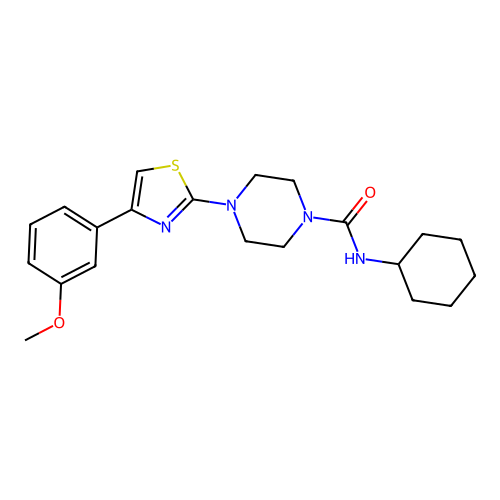 N-cyclohexyl-4-[4-(3-methoxyphenyl)-1,3-thiazol-2-yl]piperazine-1-carboxamide structure
