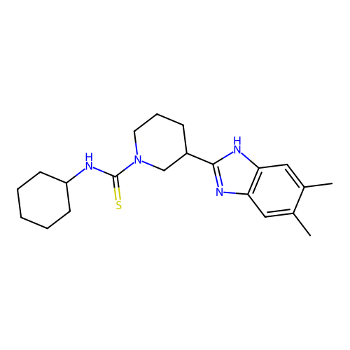 N-cyclohexyl-3-(5,6-dimethyl-1H-benzimidazol-2-yl)piperidine-1-carbothioamide structure