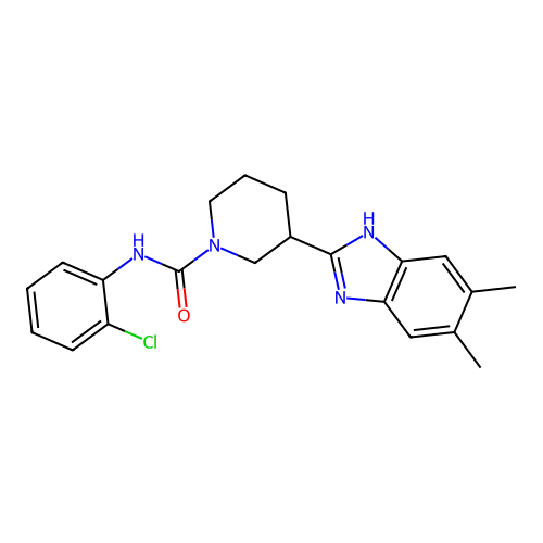N-(2-chlorophenyl)-3-(5,6-dimethyl-1H-benzimidazol-2-yl)piperidine-1-carboxamide structure