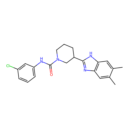 N-(3-chlorophenyl)-3-(5,6-dimethyl-1H-benzimidazol-2-yl)piperidine-1-carboxamide structure