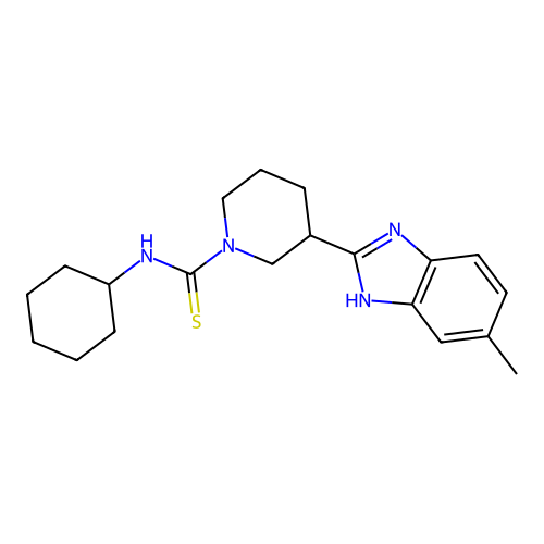 N-cyclohexyl-3-(6-methyl-1H-benzimidazol-2-yl)piperidine-1-carbothioamide structure