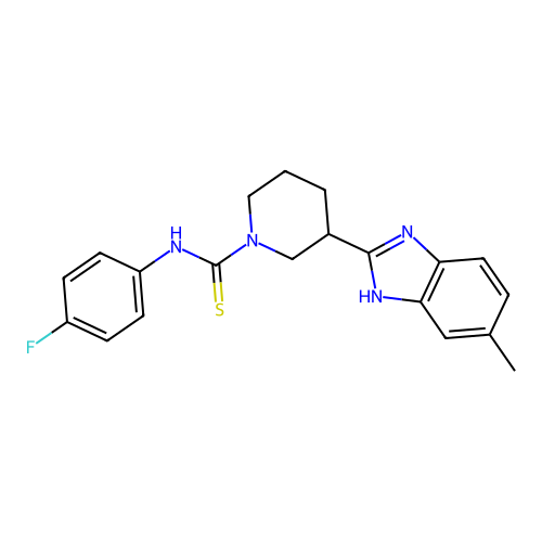 N-(4-fluorophenyl)-3-(6-methyl-1H-benzimidazol-2-yl)piperidine-1-carbothioamide structure