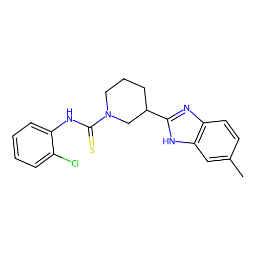 N-(2-chlorophenyl)-3-(6-methyl-1H-benzimidazol-2-yl)piperidine-1-carbothioamide structure