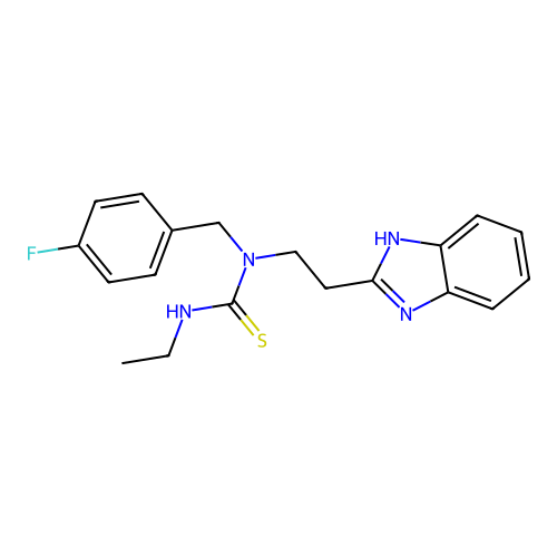 1-[2-(1H-benzimidazol-2-yl)ethyl]-3-ethyl-1-[(4-fluorophenyl)methyl]thiourea structure