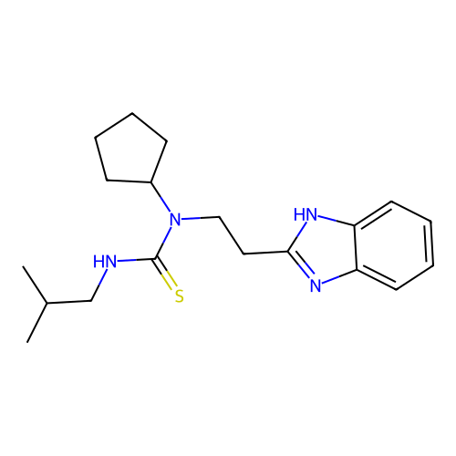 1-[2-(1H-benzimidazol-2-yl)ethyl]-1-cyclopentyl-3-(2-methylpropyl)thiourea structure