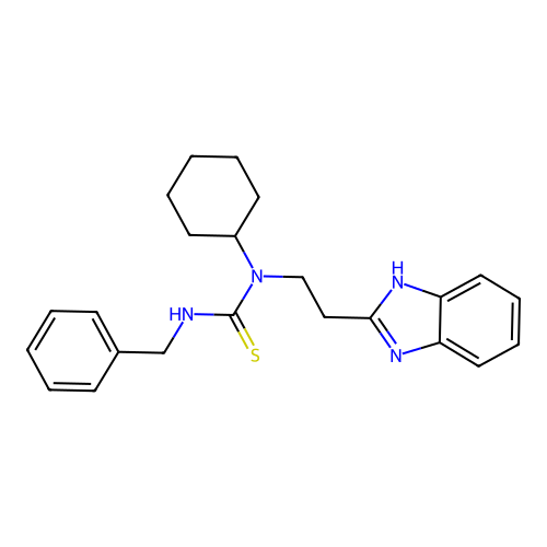 1-[2-(1H-benzimidazol-2-yl)ethyl]-3-benzyl-1-cyclohexylthiourea structure