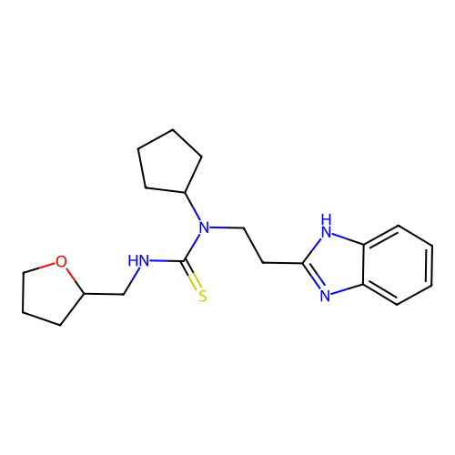 1-[2-(1H-benzimidazol-2-yl)ethyl]-1-cyclopentyl-3-(oxolan-2-ylmethyl)thiourea structure
