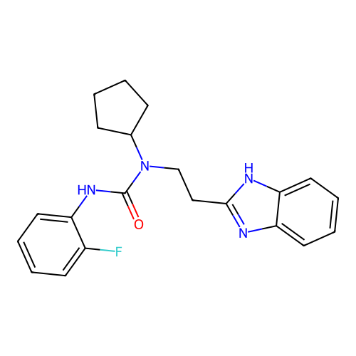 1-[2-(1H-benzimidazol-2-yl)ethyl]-1-cyclopentyl-3-(2-fluorophenyl)urea structure