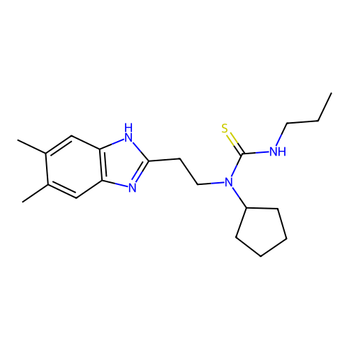 1-cyclopentyl-1-[2-(5,6-dimethyl-1H-benzimidazol-2-yl)ethyl]-3-propylthiourea structure