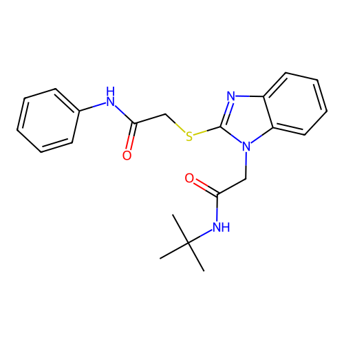 2-[2-(2-anilino-2-oxoethyl)sulfanylbenzimidazol-1-yl]-N-tert-butylacetamide structure