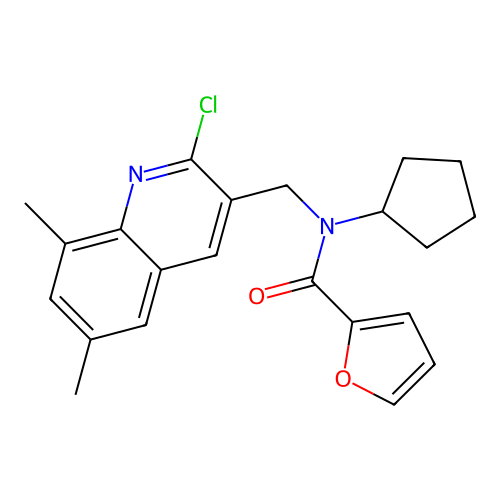 N-[(2-chloro-6,8-dimethylquinolin-3-yl)methyl]-N-cyclopentylfuran-2-carboxamide structure