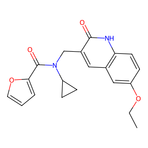 N-cyclopropyl-N-[(6-ethoxy-2-oxo-1H-quinolin-3-yl)methyl]furan-2-carboxamide structure