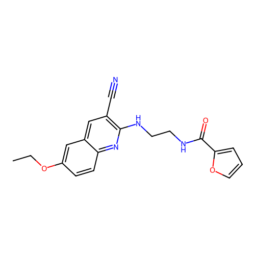 N-[2-[(3-cyano-6-ethoxyquinolin-2-yl)amino]ethyl]furan-2-carboxamide structure
