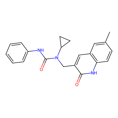 1-cyclopropyl-1-[(6-methyl-2-oxo-1H-quinolin-3-yl)methyl]-3-phenylurea structure